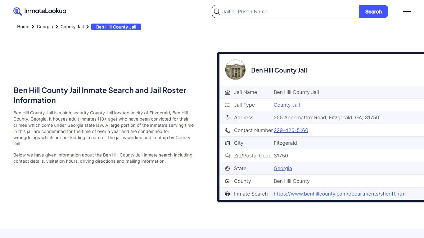 Ben Hill County Jail (GA) Inmate Search Georgia - Inmate Lookup